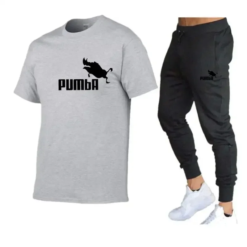 Fato de treino casual masculino, calça esportiva e camiseta, conjunto de roupas esportivas, verão, S a 2XL, 2 peças