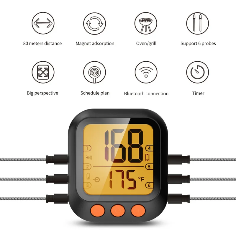 Graffiti intelligent barbecue meat thermometer mobile phone Bluetooth APP control probe type measurable water temperature