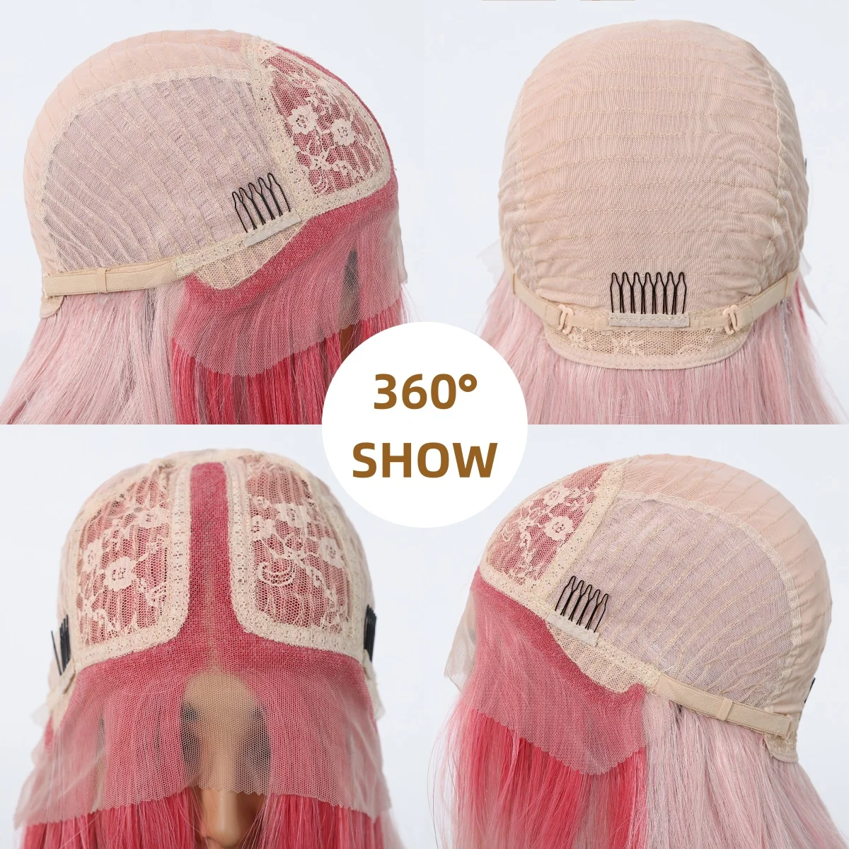 HENRY MARGU 5*1 Lace Frontal Synthetic Wigs Platinum Ombre Long Layered Lace Front Wig Middle Part Pink Cosplay Wigs for Women