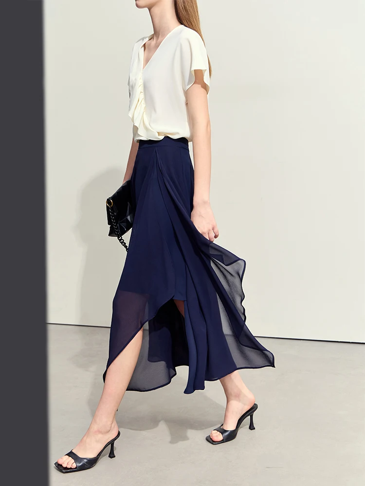 Amii Minimalism See-through Spliced Chiffon Skirts For Women 2024 Summer New Elegant Commuter Irregular Lap Piece Skirt 12442292