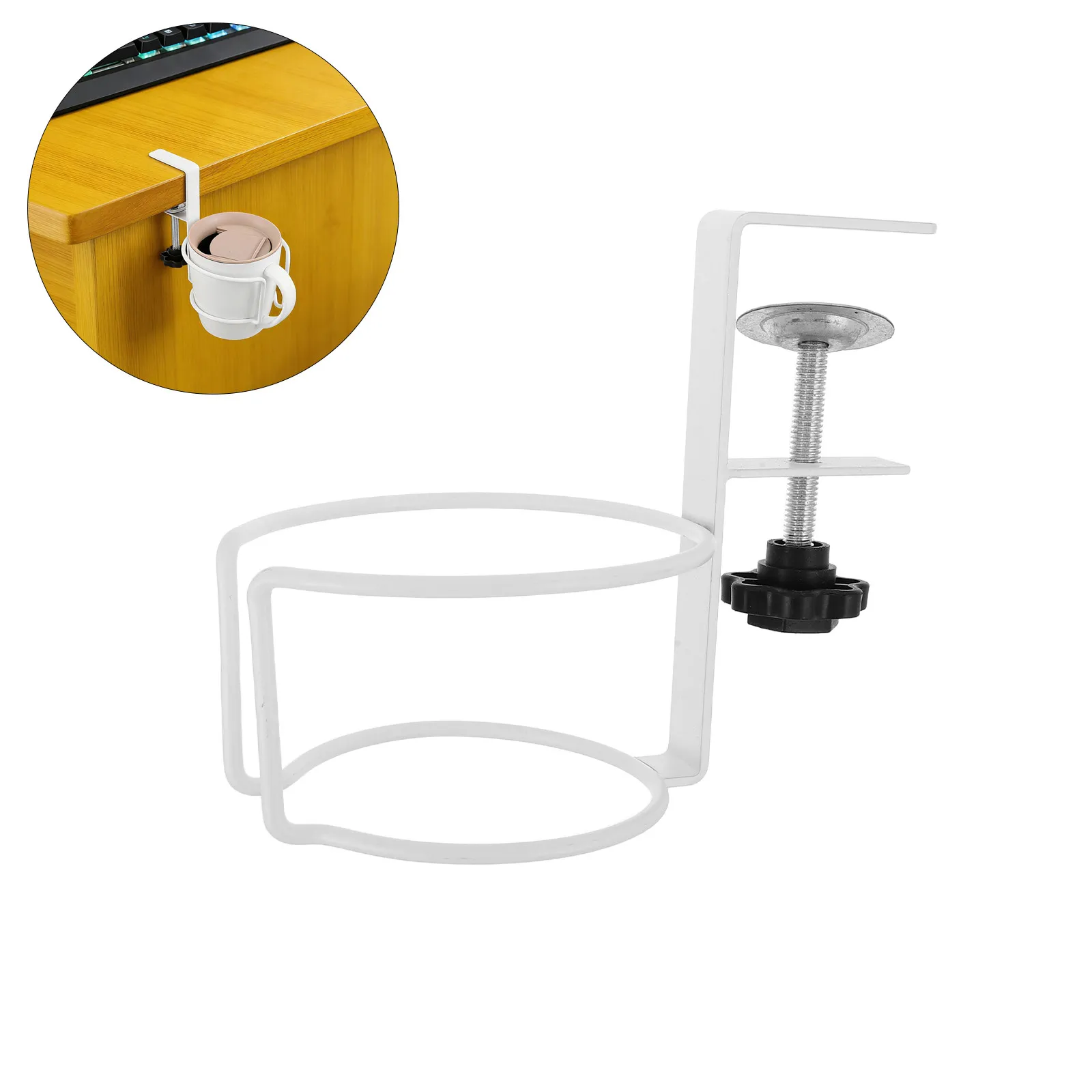 Desk Cup Holder Clamp -Mounted Beverage Holder Adjustable Desktop Organizer for Office Workstations Tabletop Cups Mugs