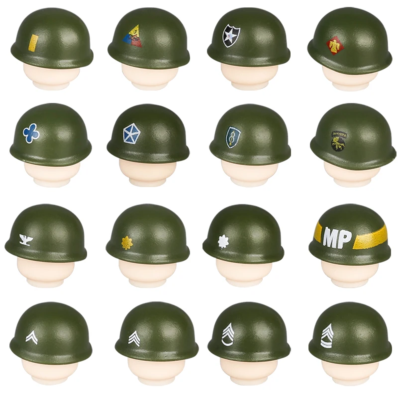 WW2 Military Hat Weapon Building Blocks US Army Soldier Figures Helmet Headwear Cap Officer War Infantry Accessories Bricks Toys