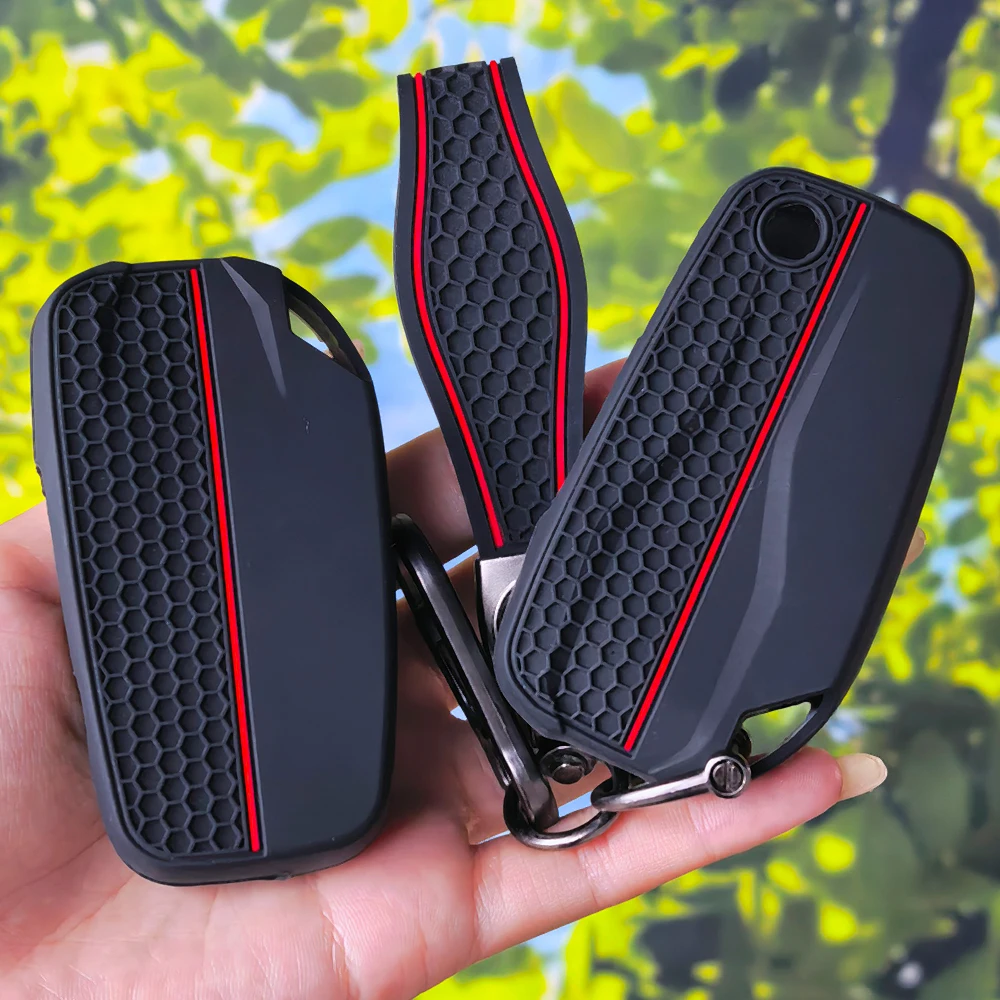 Durable Non‑Slip Silicone Key Shell with Keychain for DUCATI Multistrada V2 V2S V4 V4S Honeycomb‑Pattern Motorbike Fob Cover