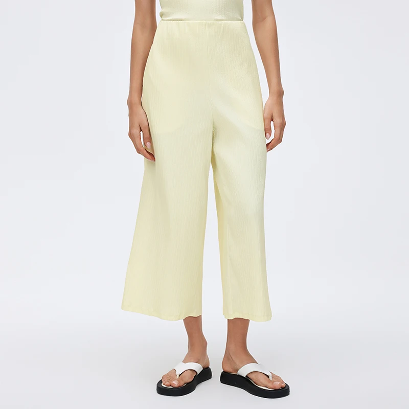Women's High Waist Straight Leg Capri Pants, Casual Wide Leg Pants, Loose Breathable Fitness Pants with Pockets,