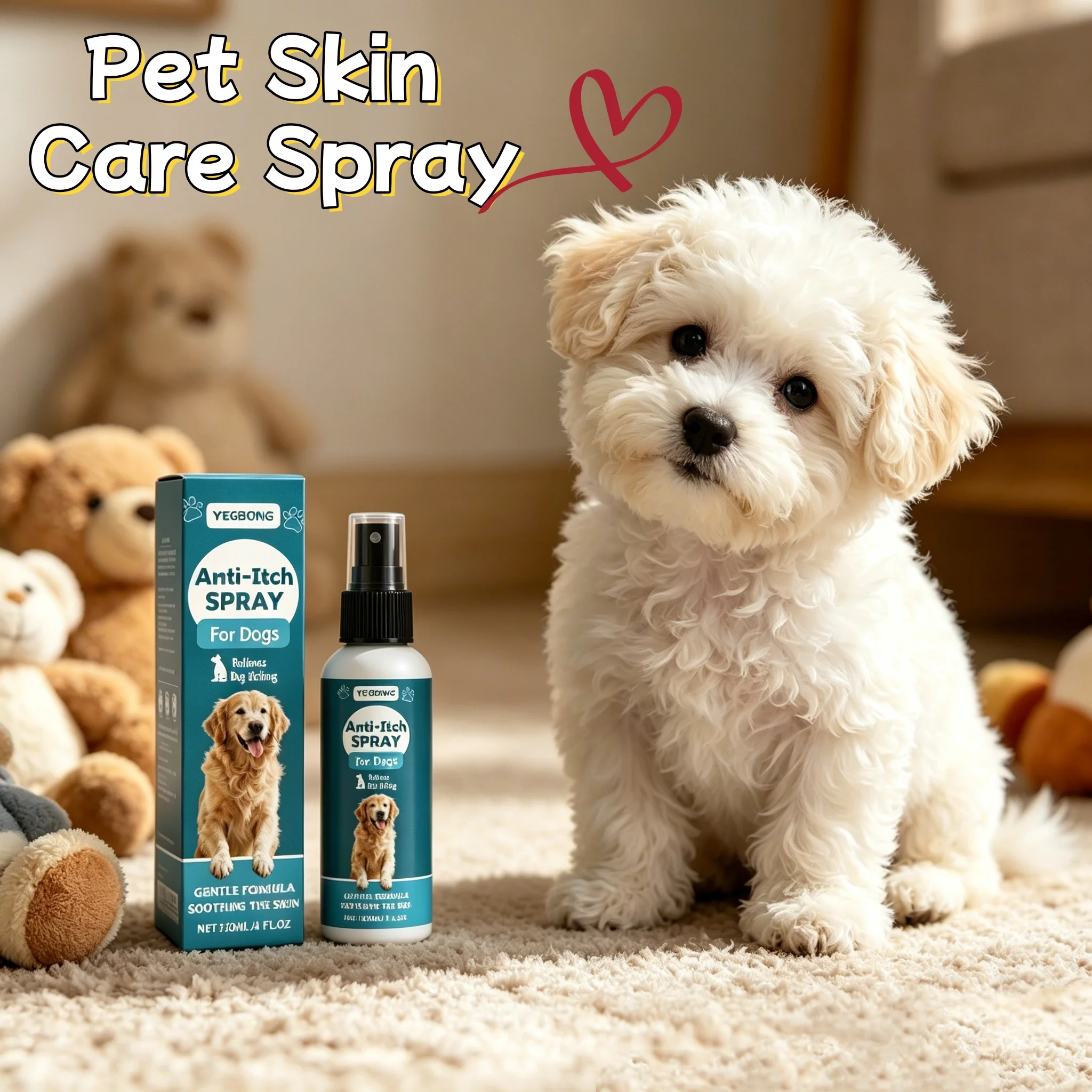 Yegbong Pet Skin Care Spray Soothe Redness Gentle Formula Non-Irritating Relief Dryness Dogs Cats Sensitive Skin Care Spray 50ml