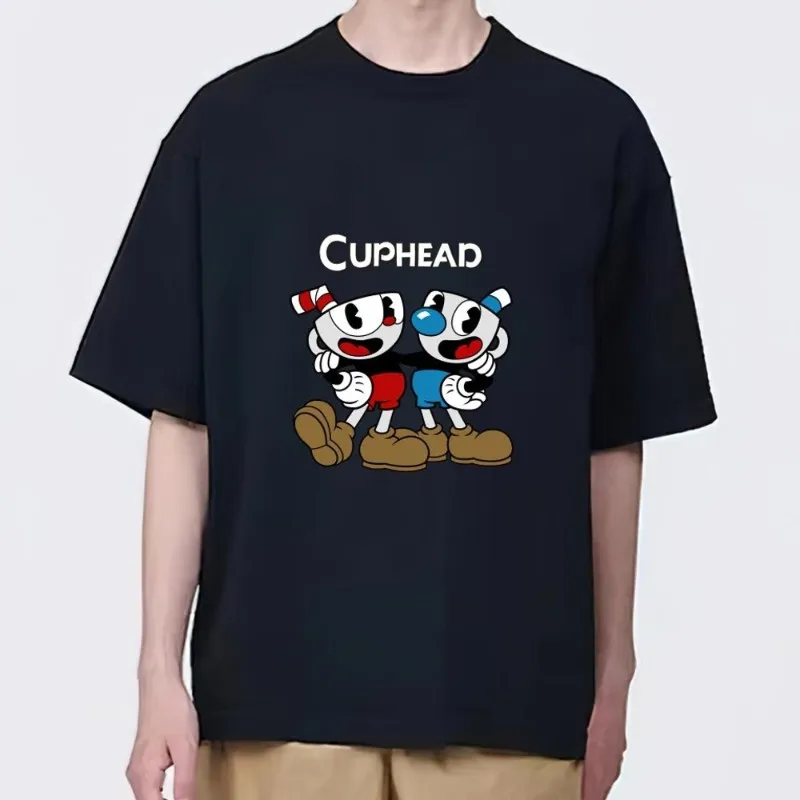 Game C-Cuphead T Shirt Women Couple Combination Clothes Short Sleeve Collar Fashion Man Cotton