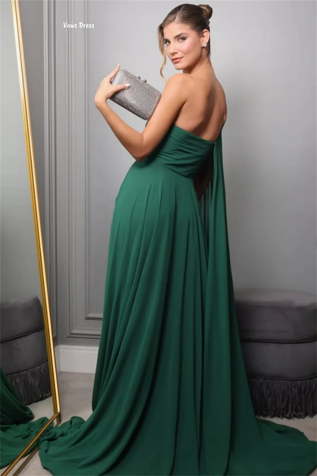 Vows Luxurious Women's Evening Dresses Woman Elegant Custom Made Prom Gown Line A Green Chiffon Party Dress for Wedding 2025