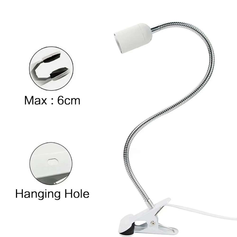 EU US Plug 360 Degree Flexible Desk Lamp Holder E27 Light Base Socket Gooseneck Clip-on Cable with Power On Switch for Home