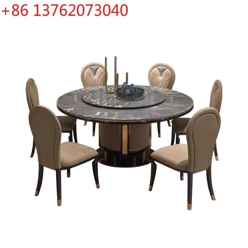 Light luxury stone dining table Italian home high-end sense rock slab with turntable modern simple dining table and chairs