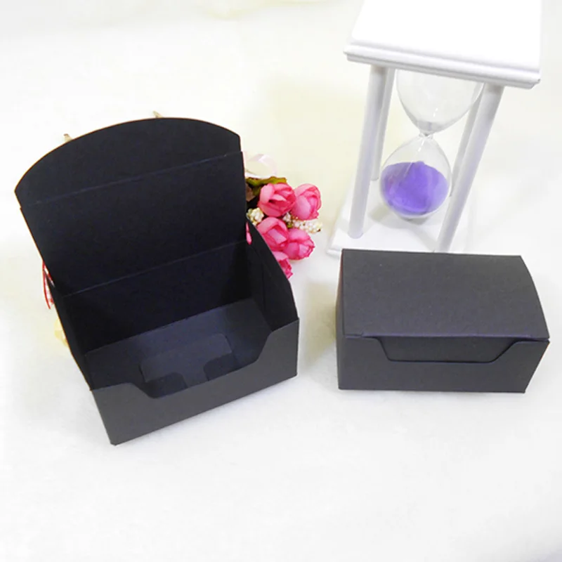 50pcs/lot-9.2*5.5*4cm Black Kraft Cardboard Boxes Gift Craft Play Business Name Card Tea Packaging Soap Paper Boxes