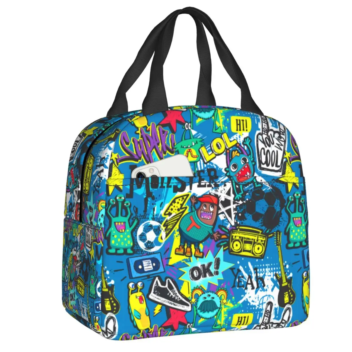Custom Graffiti Art Inkjet Spray Hip Hop Pattern Insulated Lunch Bag for Women Thermal Cooler Lunch Tote Kids School Children