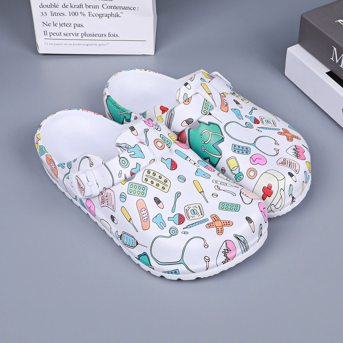 المرأة المطبوعة شبشب منزل البغل قباقيب إيفا المضادة للانزلاق أحذية عمل شقة لينة وحيد قابل للتعديل مشبك مغلق تو شبشب منزل