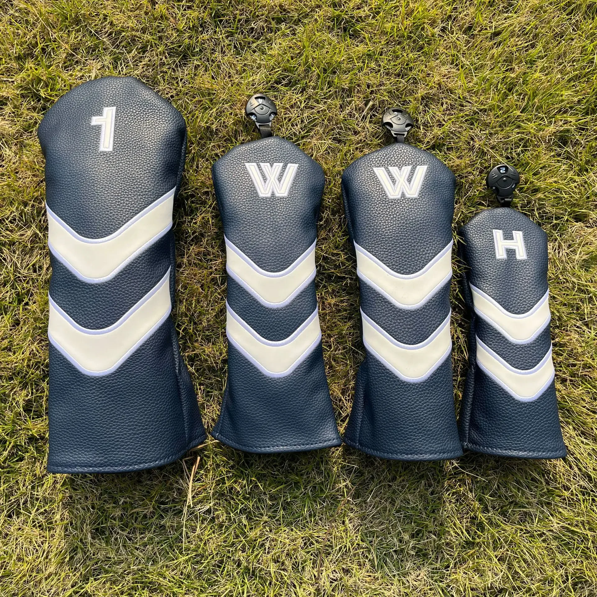 

Golf Head Covers Set - Fashion Stripes Fairway Wood Protectors, Durable PU Leather Universal Fit