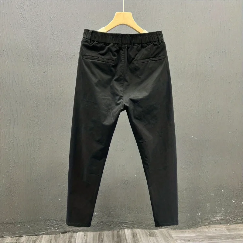 Minimalist Trendy Commuter Summer Men\'s Solid Color Thin Elastic Waist Business Casual Loose Feet Straight Ankle Length Pants