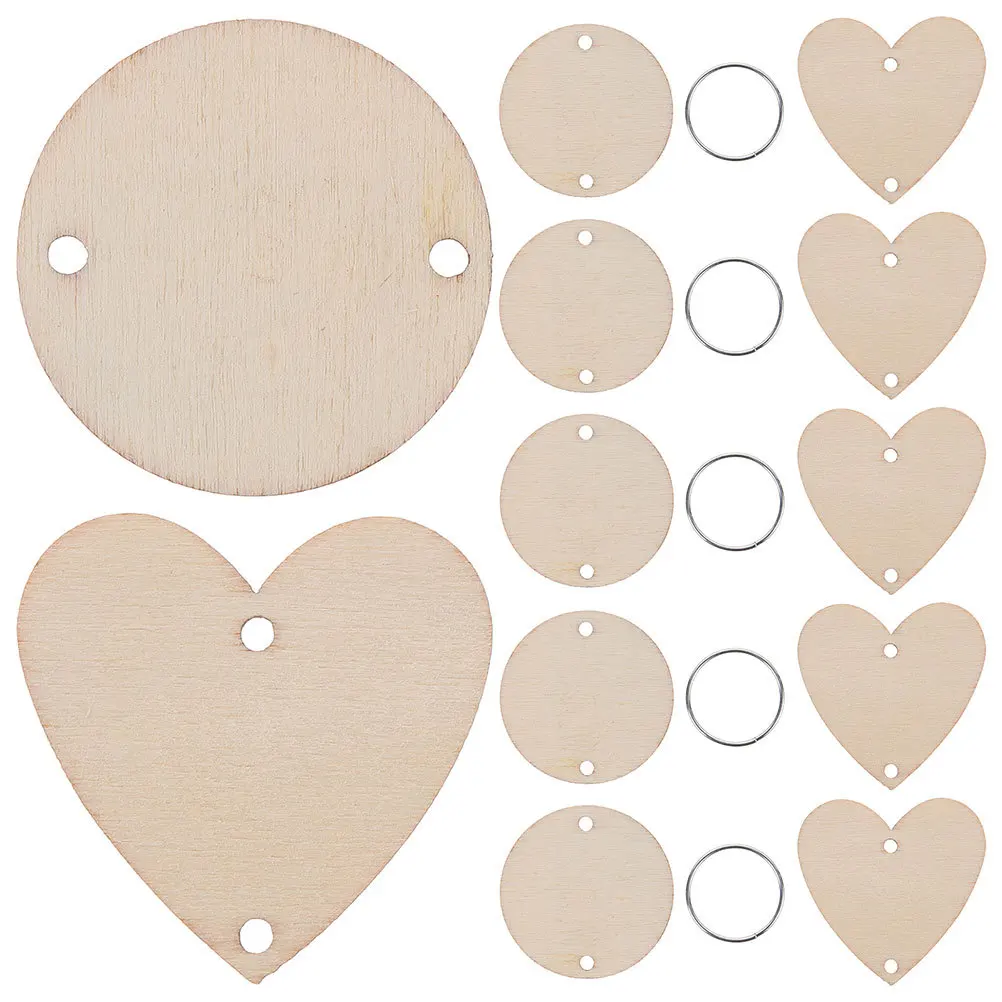 

1 set Calendar Plaque Disc Tags Round Wooden Key Rings Unfinished Wood Tags For Diy Crafts Wedding Christmas Decorations