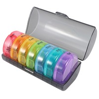 Daily Pill Organizer (Twice-a-Day) - Weekly AM/PM Pill Box, Round Medicine Organizer, 7 Day Pill Container (Gray Box)