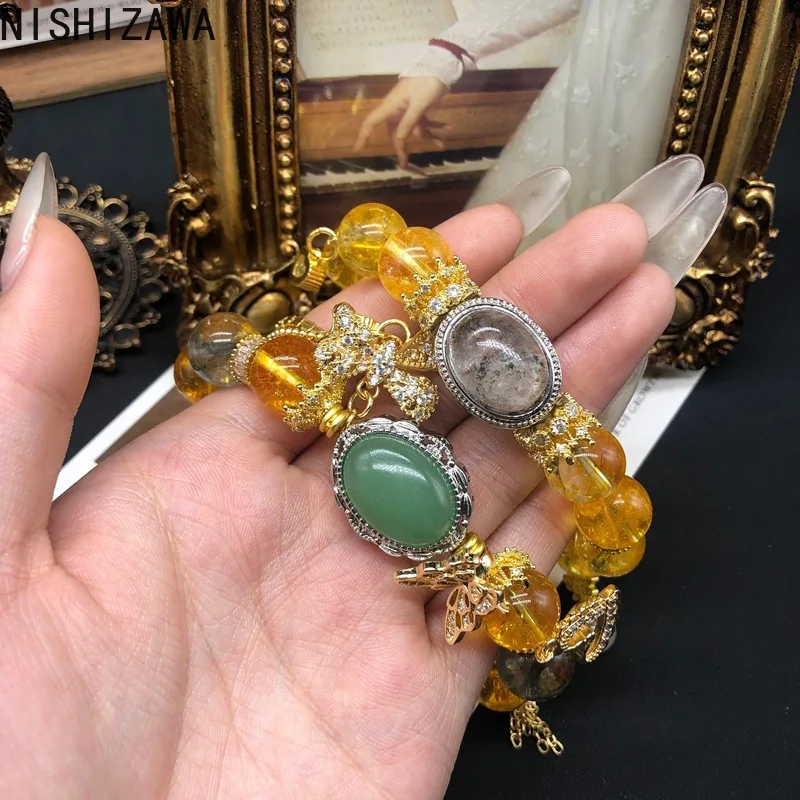 

NISHIZAWA Yellow Crystal Bracelets for Women Palace Style Vintage Luxury Fashion Jewelry Elegant Exquisite Pulseras Mujer