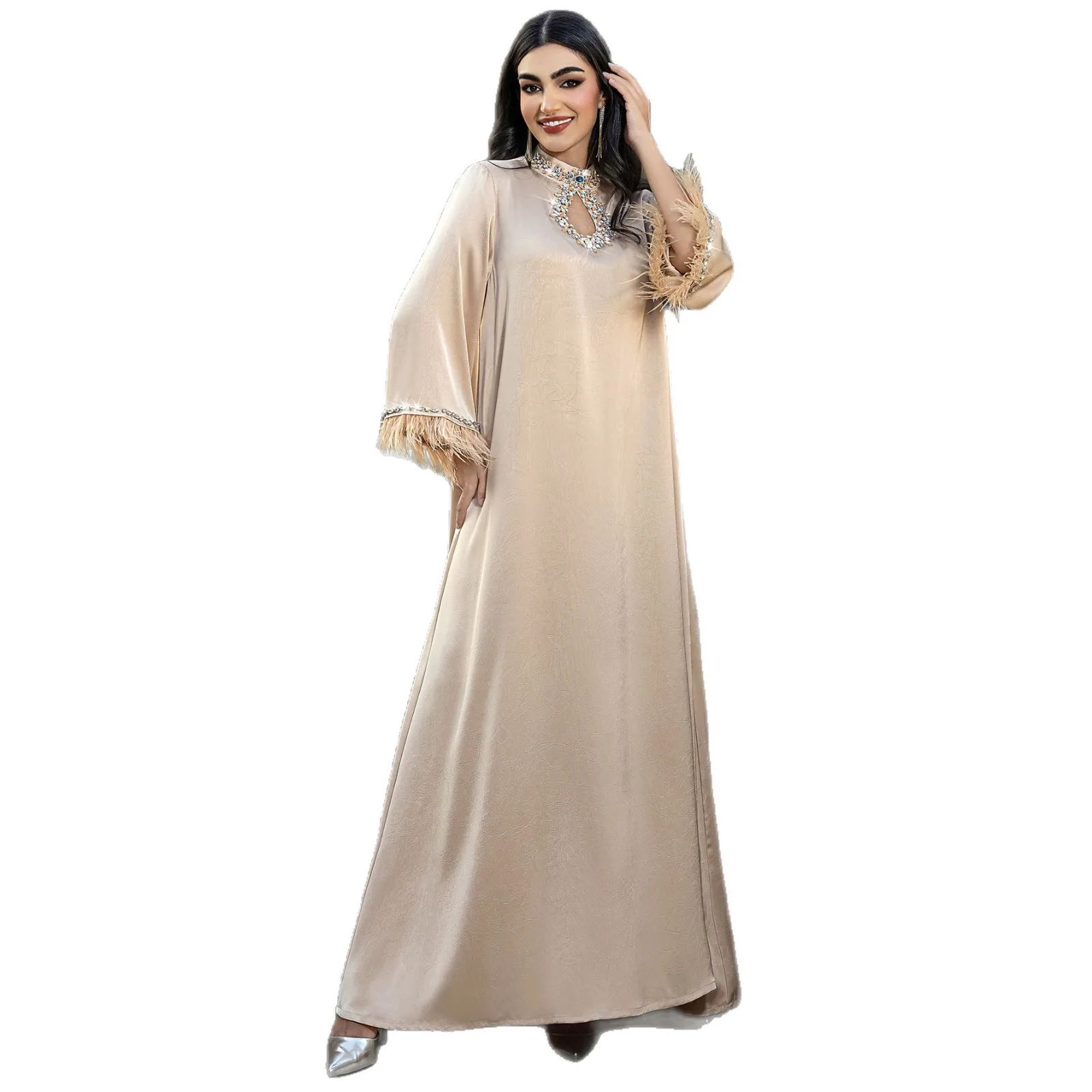 Eid Dress Women Abaya Party Dresses Feathers Vestidos Muslim Dubai Abayas Kaftan Islam Arab Long Robe Ramadan Morocco Jalabiya 5