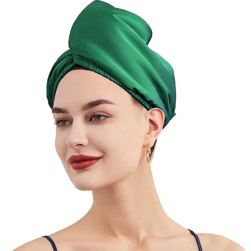 Toalla de microfibra para mujer, turbante de doble capa para cabello rizado, satén, secado de cabello