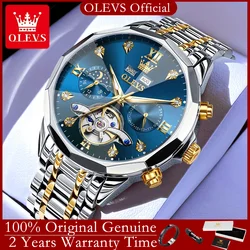 OLEVS Men's Watches Skeleton Flywheel Automatic Mechanical Man Watch Rhombus Mirror Moon phase Calendar Waterproof Watch for Men