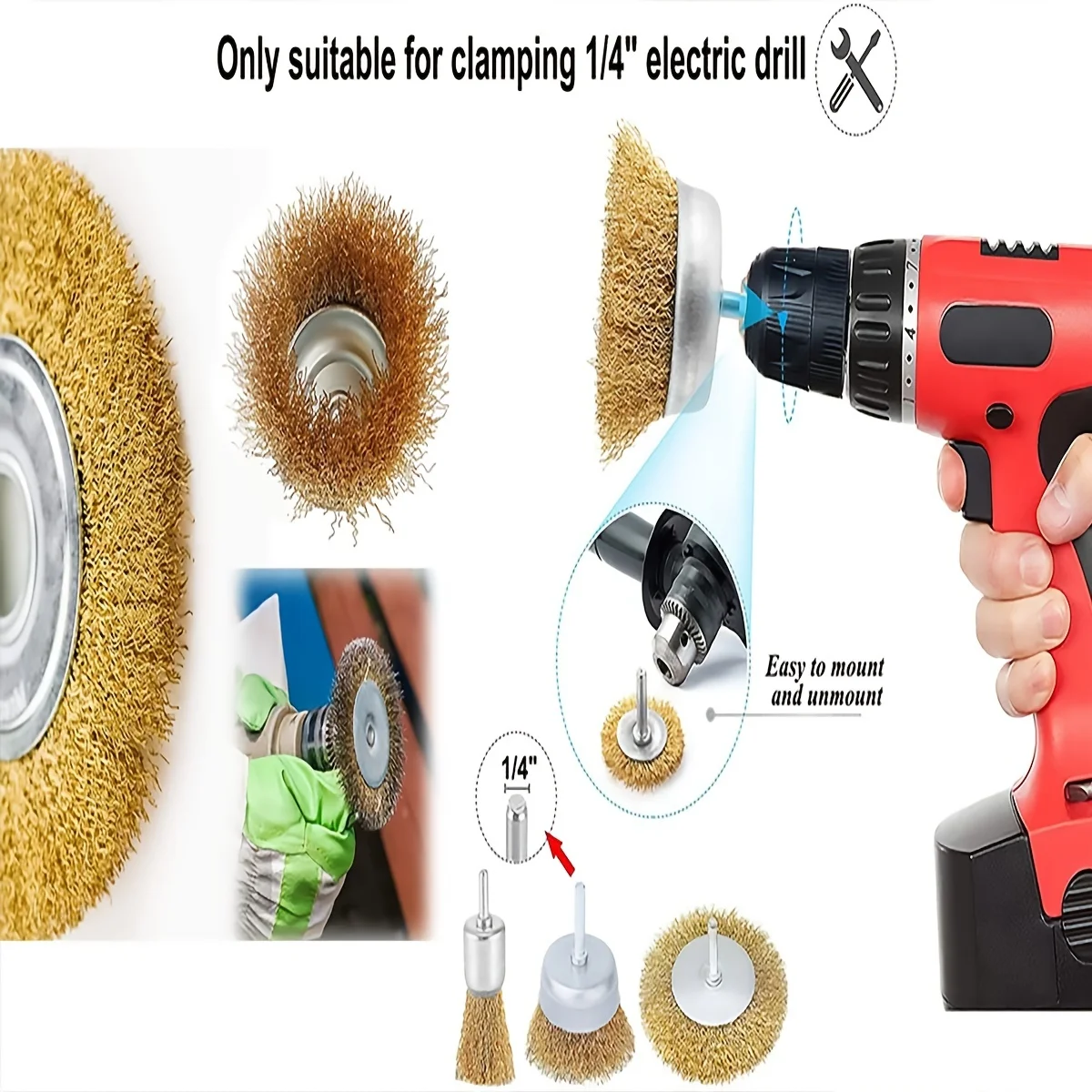 10 pcs Wire Brush Wheel Cup Brush Set,Coarse Crimped 1/4 Inch Shank Wire Wheel for Drill Attachment