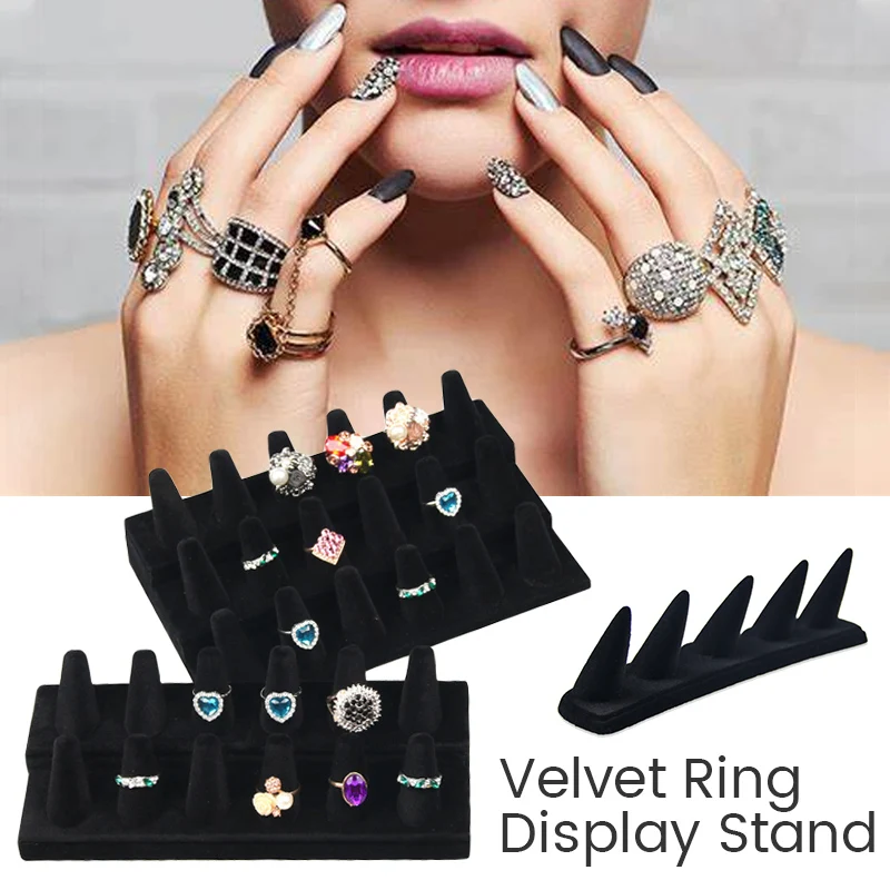 5/12/18 Slot Finger Ring Display Stand Black Velvet Jewelry Counter Showcase Storage Organizer Holder for Home