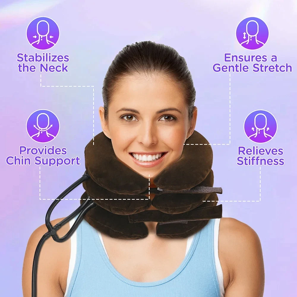 Neck Stretcher Cervical Traction Device Home Pain Treatment, Inflatable Spinal Decompression Collar Muscle Strain Injury Relief