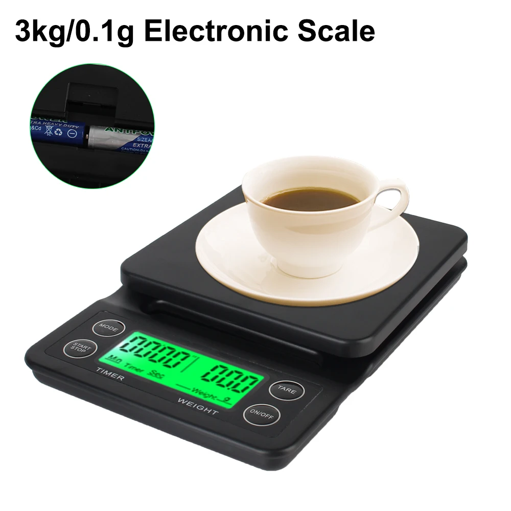 Kitchen Scales For Food Balance Weighing Mini Household Weighing Scale Digital LCD 3kg 0.1g with Timer Electronic Coffee Scale