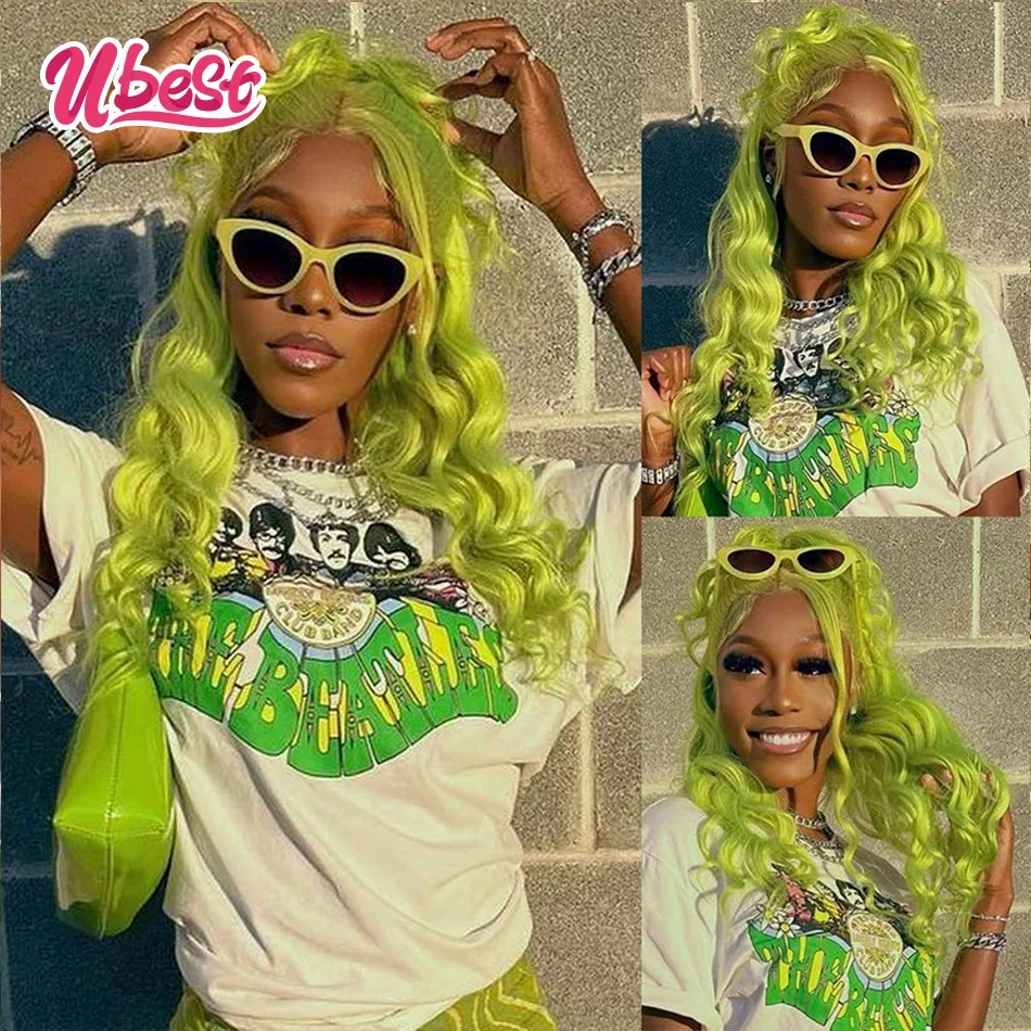 

13x6 Brilliant Green 613 Color BodyWave Lace Front Human Hair Wig 180% Brazilian Body Wave Transparen Lace Frontal Wig For Women