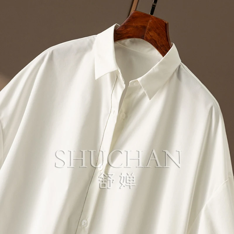 Quality Cotton High Count White Shirt Women  44B7  Blouses for Women Fashion 2025 Blusas Mujer De Moda