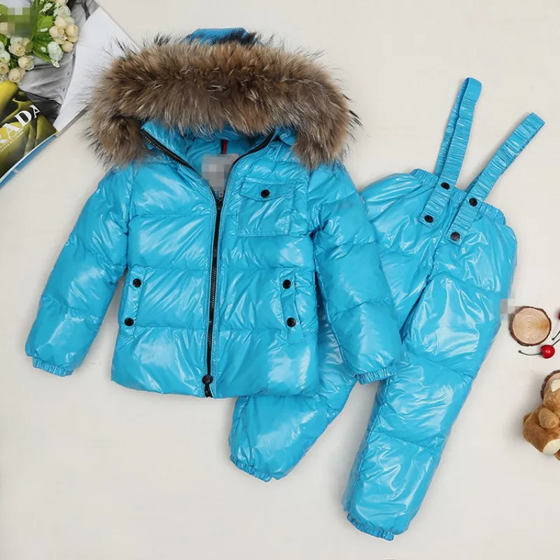 Winter children boys and girls baby children wear thick coat suspenders in small children style suit big hair collar real hair