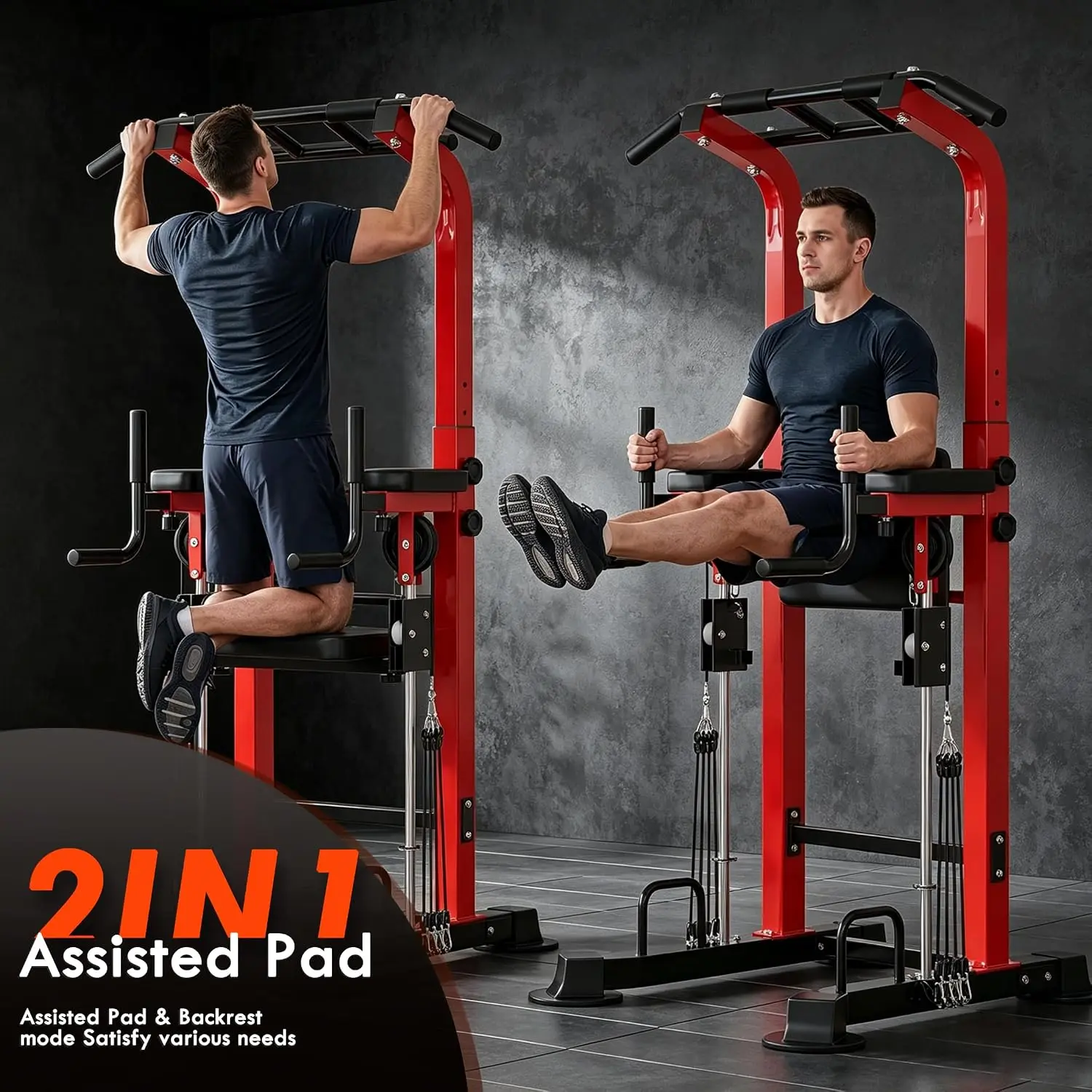 Power Tower Multi-Function Pull Up Bar Station for Home Gym | 10-Level Height& 5-Level Armrest Adjustable,2-IN-1 Assisted Pad,Pu