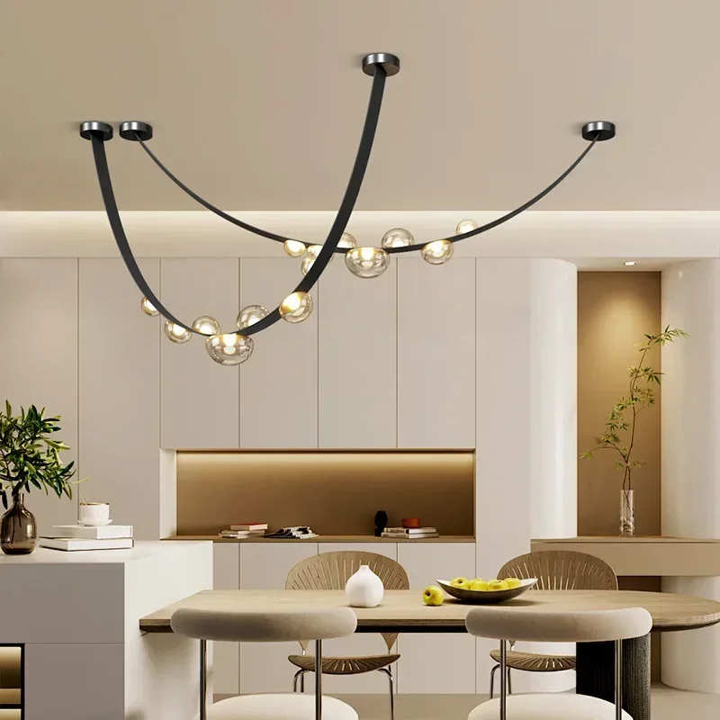 Modern Minimalist Pendant Lamp Lustre Leather Glass Led Lights Home Decoration Living Room Dining Villa Salon Hanging Chandelier