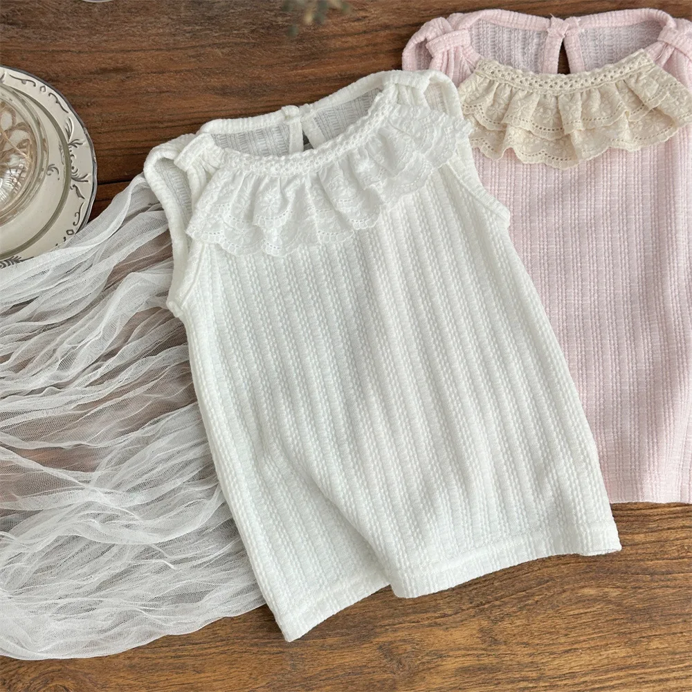 2026 Summer Baby Girls T-Shirts Lace Vest 9M-3T Baby Kids Clothes Cute Sweet Toddler Girl's Sleeveless Bottoming Tees Tops