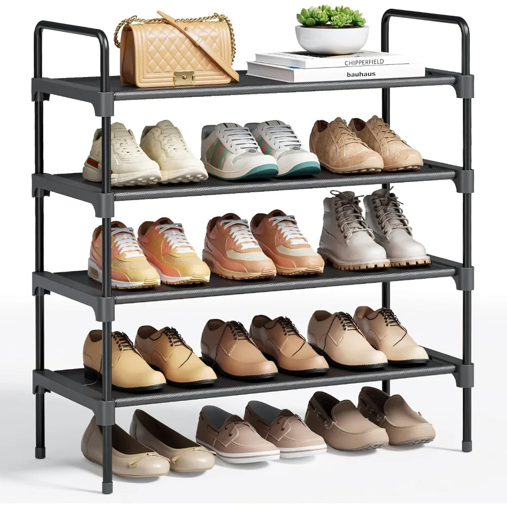 

4-Tier Shoe Rack - Metal Shoe Organizer and Shoe Shelf with Handle, Easy-Assembly, Sturdy Shoe Rack for Closet, Entryway