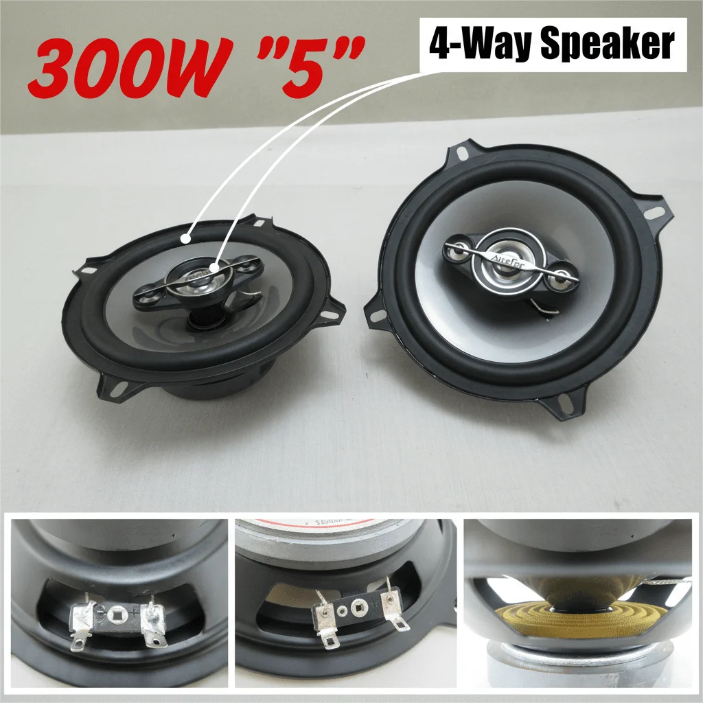 

1 пара 5-дюймовых высококачественных коаксиальных динамиков для автомобильной аудиосистемы, 300 Вт, 4-канальная полнодиапазонная стереосистема, с пылезащитным чехлом и аудиокабелем