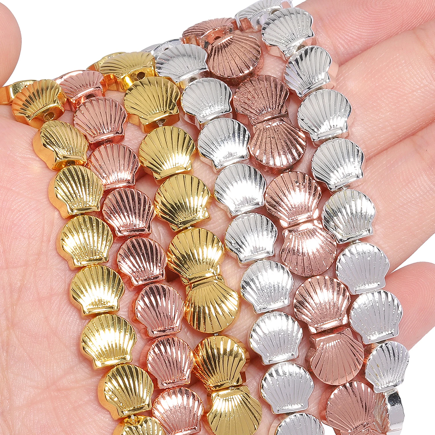 8x8.5mm Natural Hematite Stone Beads Gold Color Silver Color Shell Shape Beads for Jewelry Making Diy Bracelet Accessories