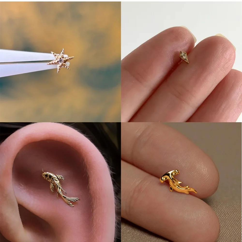 

Boako 925 Sterling Silver shark/Star Stud Earring For Woman18K Gold Animal Fish Tassel Mini Piercing Party Jewelry Gifts
