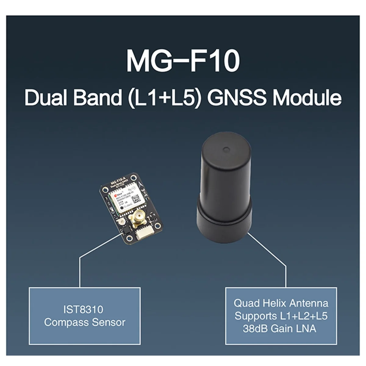وحدة GNSS فعالة MG-F10 ثنائية النطاق (L1+L5) مع بوصلة للطائرات بدون طيار