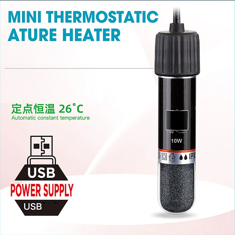 

1/2pcs USB Mini Aquarium Heating Rod For small Fish Tank 26°C Constant Temperature Aquarium Heater Thermostat Heater 10W