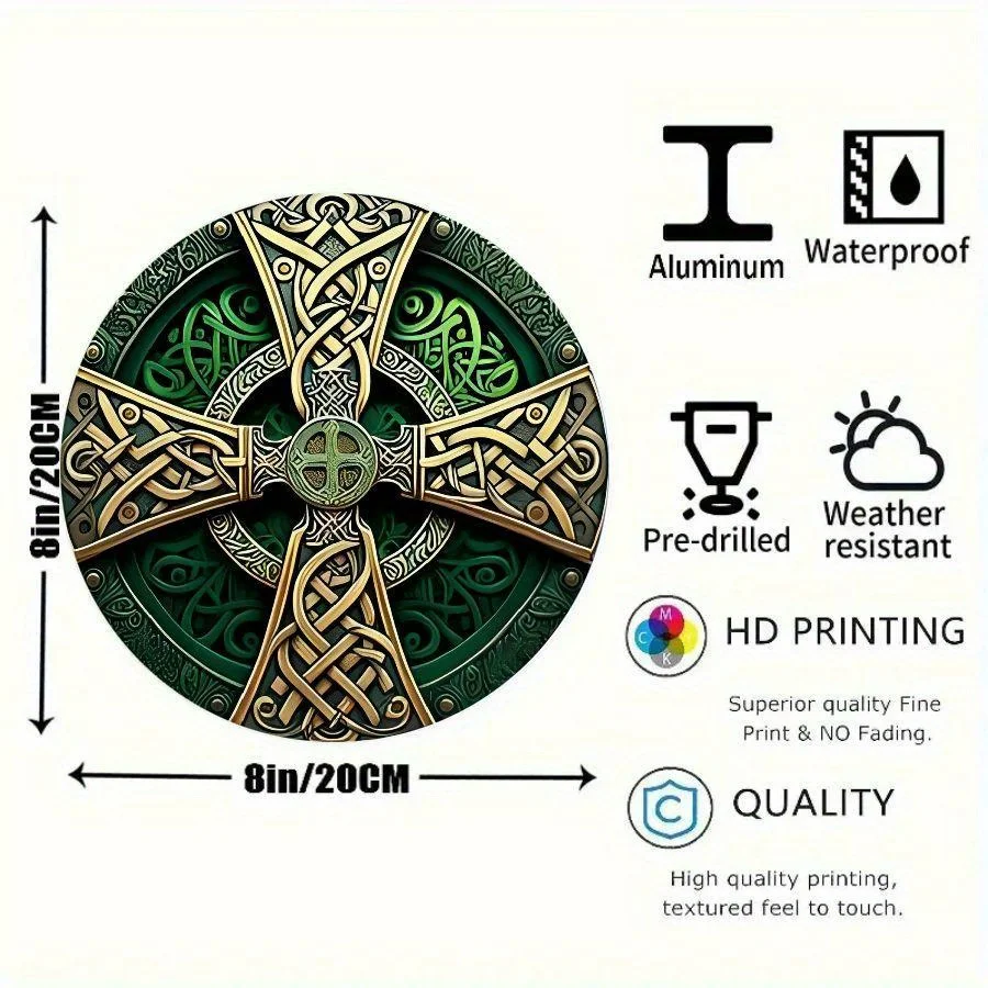 

Round Metal Sign with Intricate Celtic Knotwork - Ideal for St. Patrick's Day Home & Wall Decor Perfect New Year