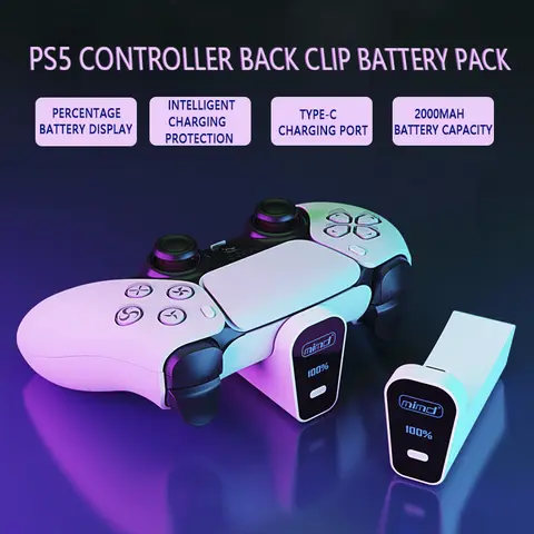 SND-2032 Batteria portatile con clip posteriore (batteria agli ioni di litio da 2000 mAh) per controller PS5 con display digitale a LED