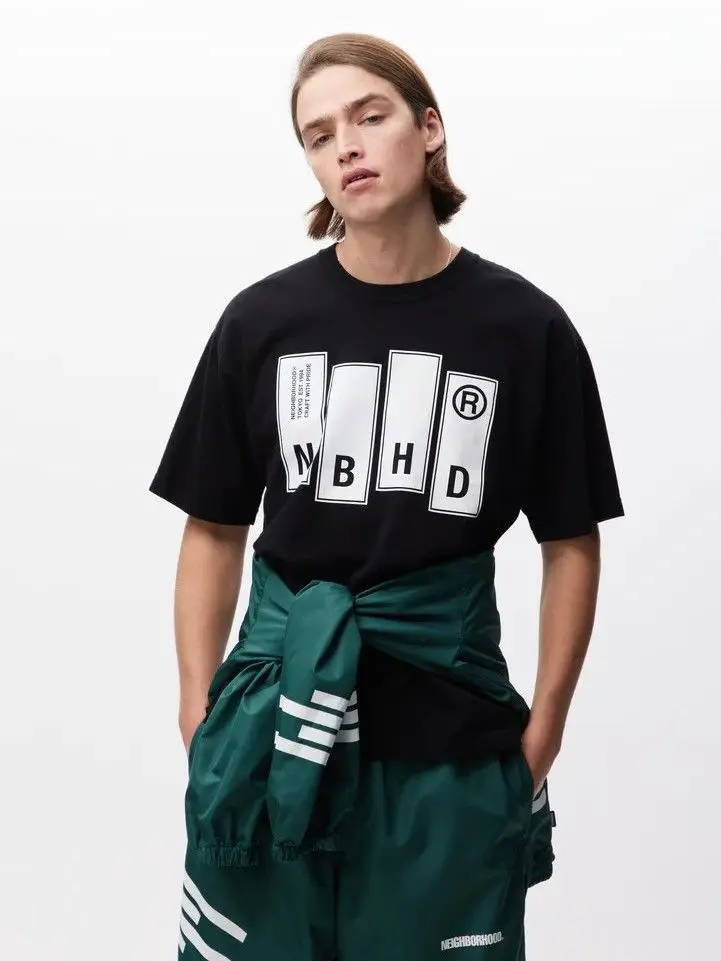 NEIGHBORHOOD Summer Pure Cotton Short Sleeve T-Shirt, Letter Print Versatile Unisex Casual Top