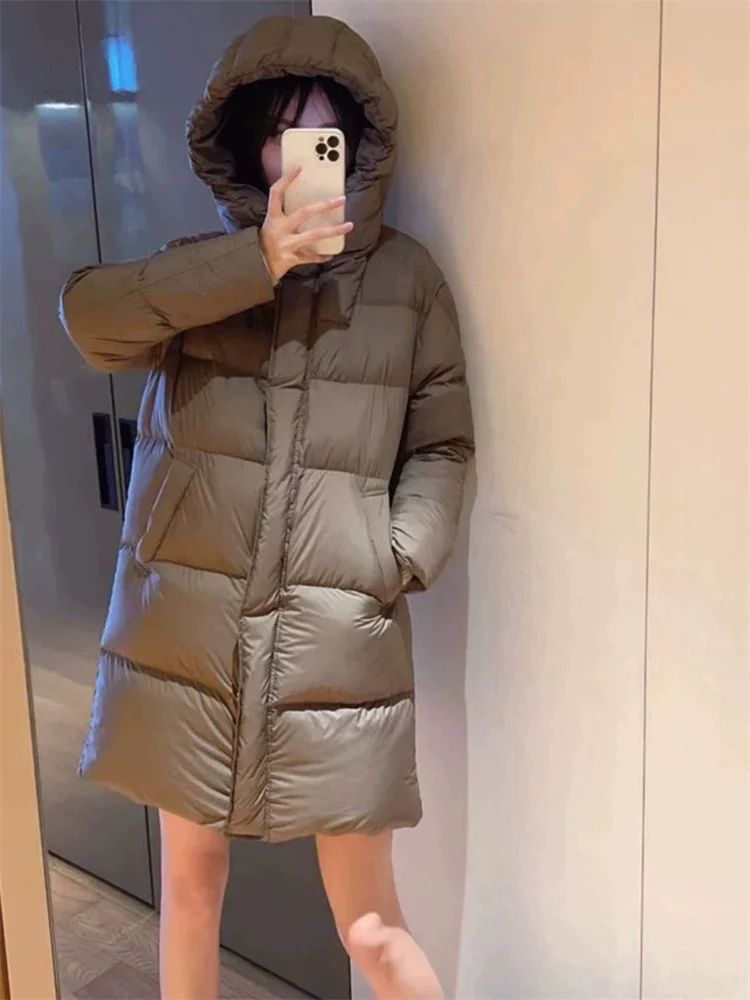 Women\'s Puffer Jacket Winter Coat Female White Goose Down Thick Warm Down Jackets Simple Casual Loose Hooded Women\'s Outerwears