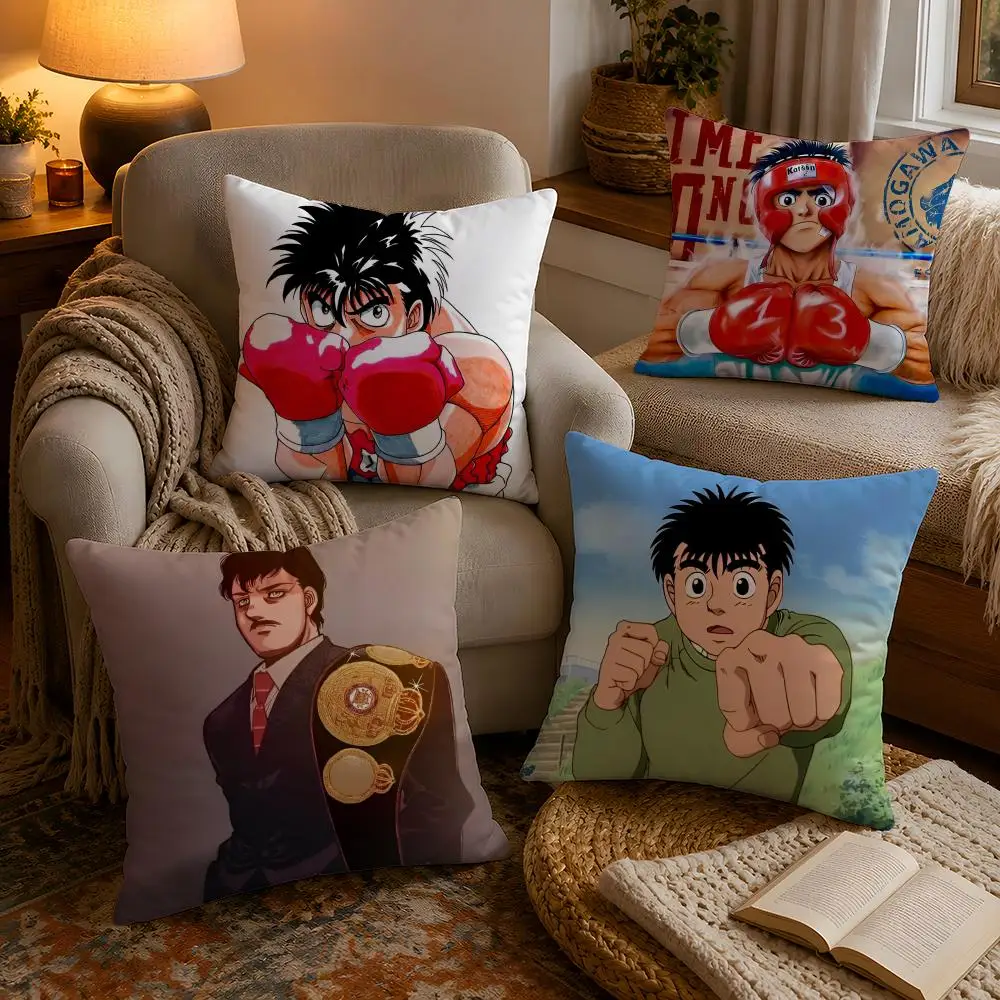 Vintage Anime H-Hajime no Ippo Pillow Case Soft Plush Cushion Cover Double Print and Invisible Zipper for Sofa Home Car Use