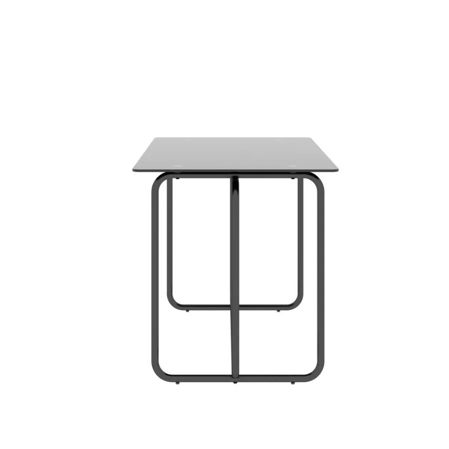 1-piece Rectangle Dining Table with Metal Frame Tempered Glass Dining Table for Kitchen Room Black