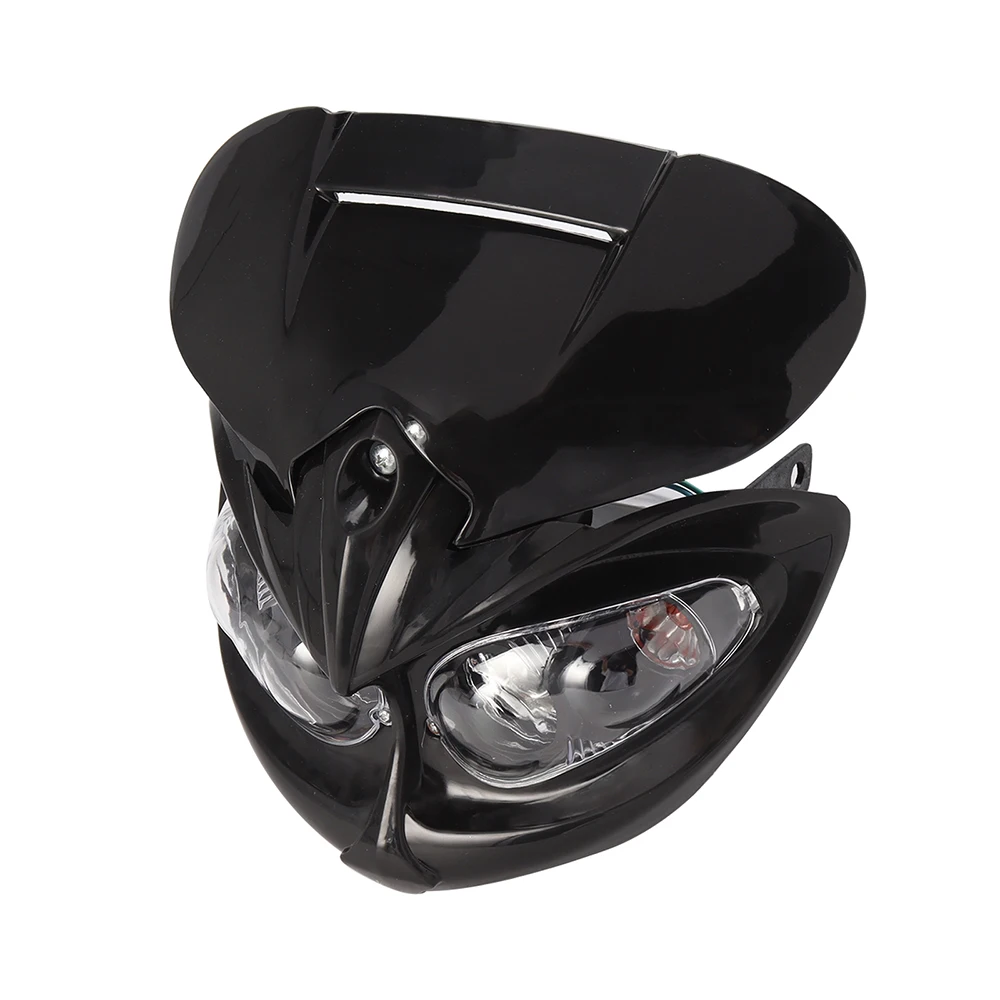 Black Motorcycle Dual Headlight Front Fairing Head Lamp for Universal Dirt Pit Bike ATV Racer Cafe Motorbike Headlamp