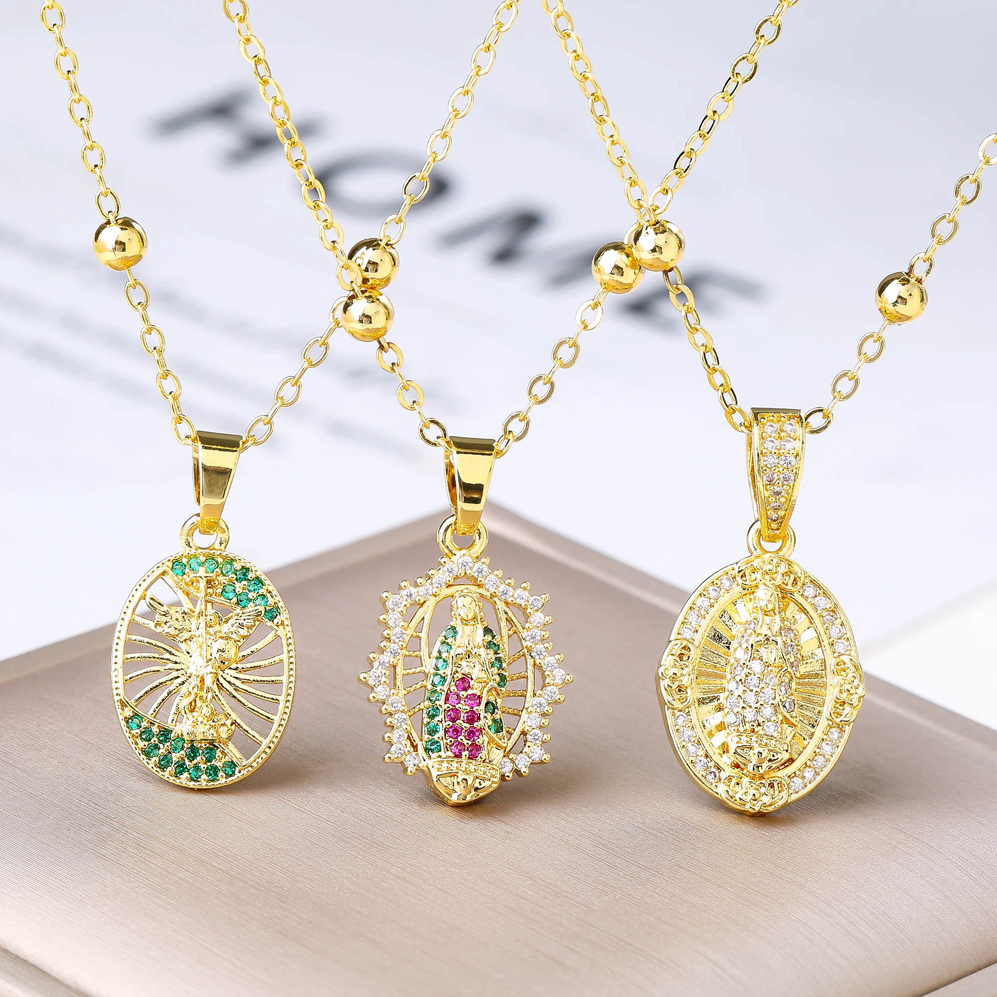 Religious Zircon Satellite Ball Chain Necklace for Women Virgin Mary Guadalupe Pendant Necklace for Catholic Faith Jewelry Gift