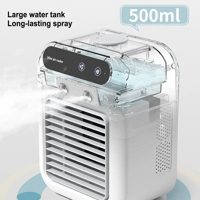 USB Portable Air Conditioner Fan Air Cooler Spraying Humidification Desktop Cooling Fan For Camping Home Car Office Room