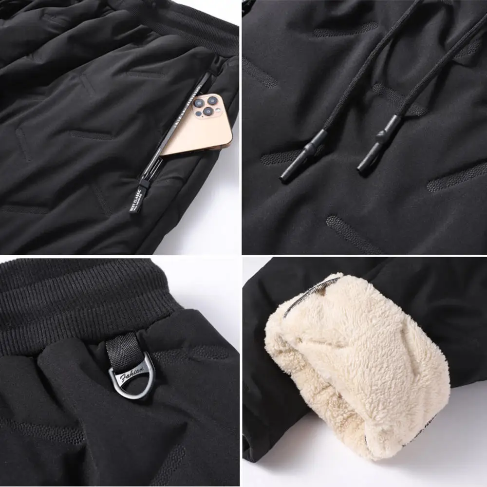 2024 Winter Men Plush Thick Fleece Sweatpants Lambswool Thermal Trousers Casual Pants Waterproof Windproof Warm Cotton Pants